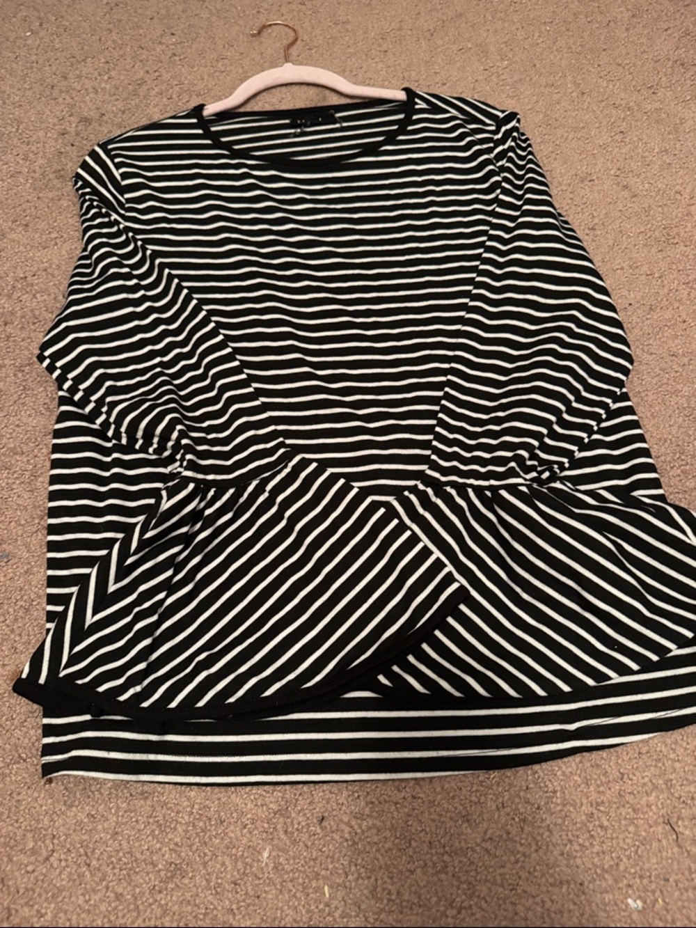 Black and White Striped Women's Peplum Top